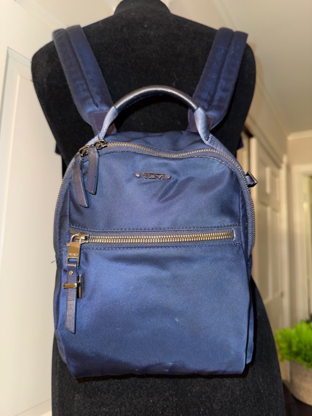 Tumi Navy Mini Nylon Backpack with Gold Hardware